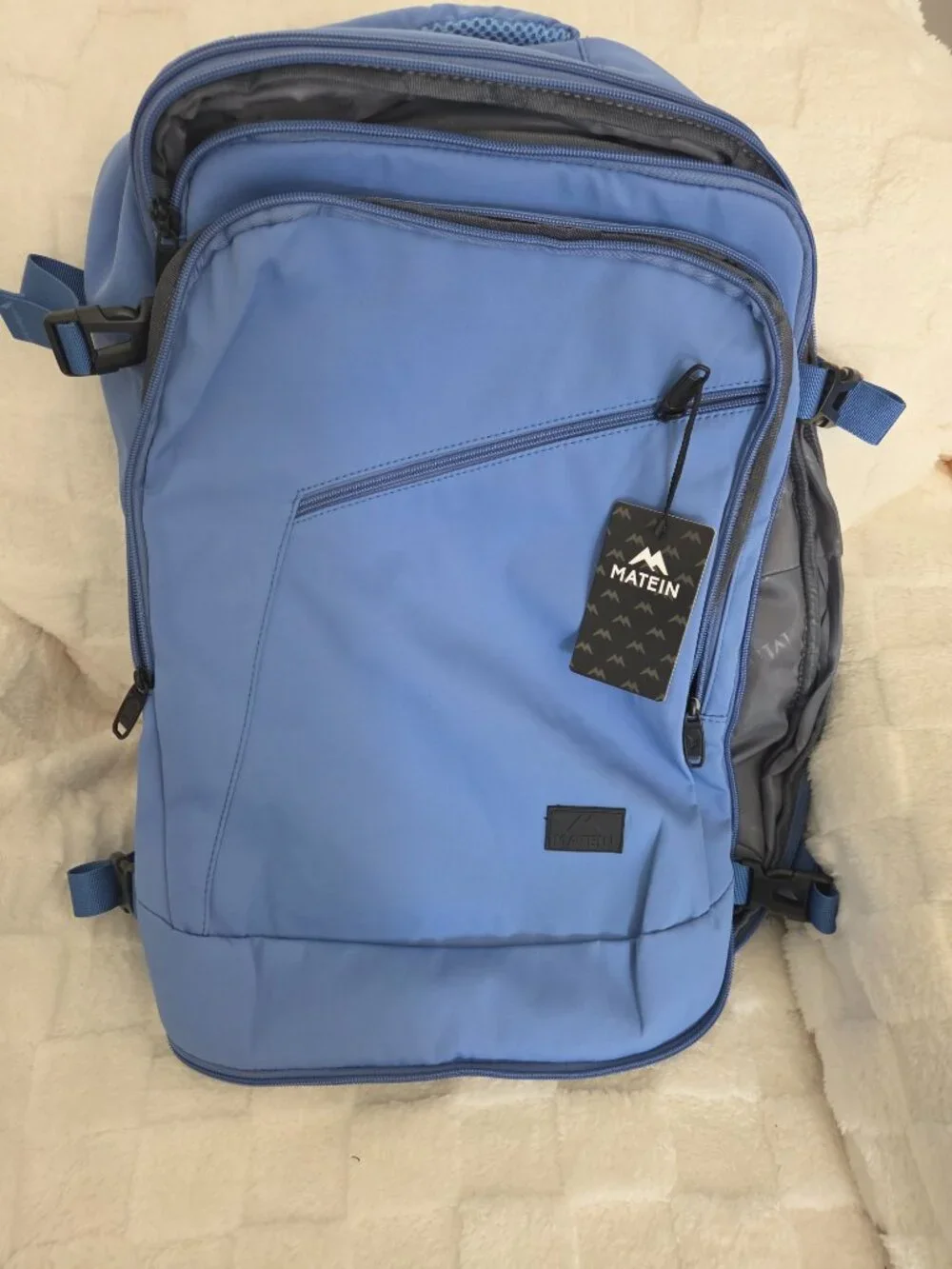 MATEIN Expandable Carry on 45L Backpack for Women, Light Blue, NWT
